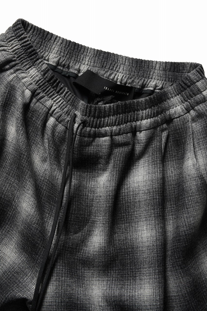 ISABEL BENENATO Virgin Wool Tartan Wide Trousers with Patch Pockets (BLACK)