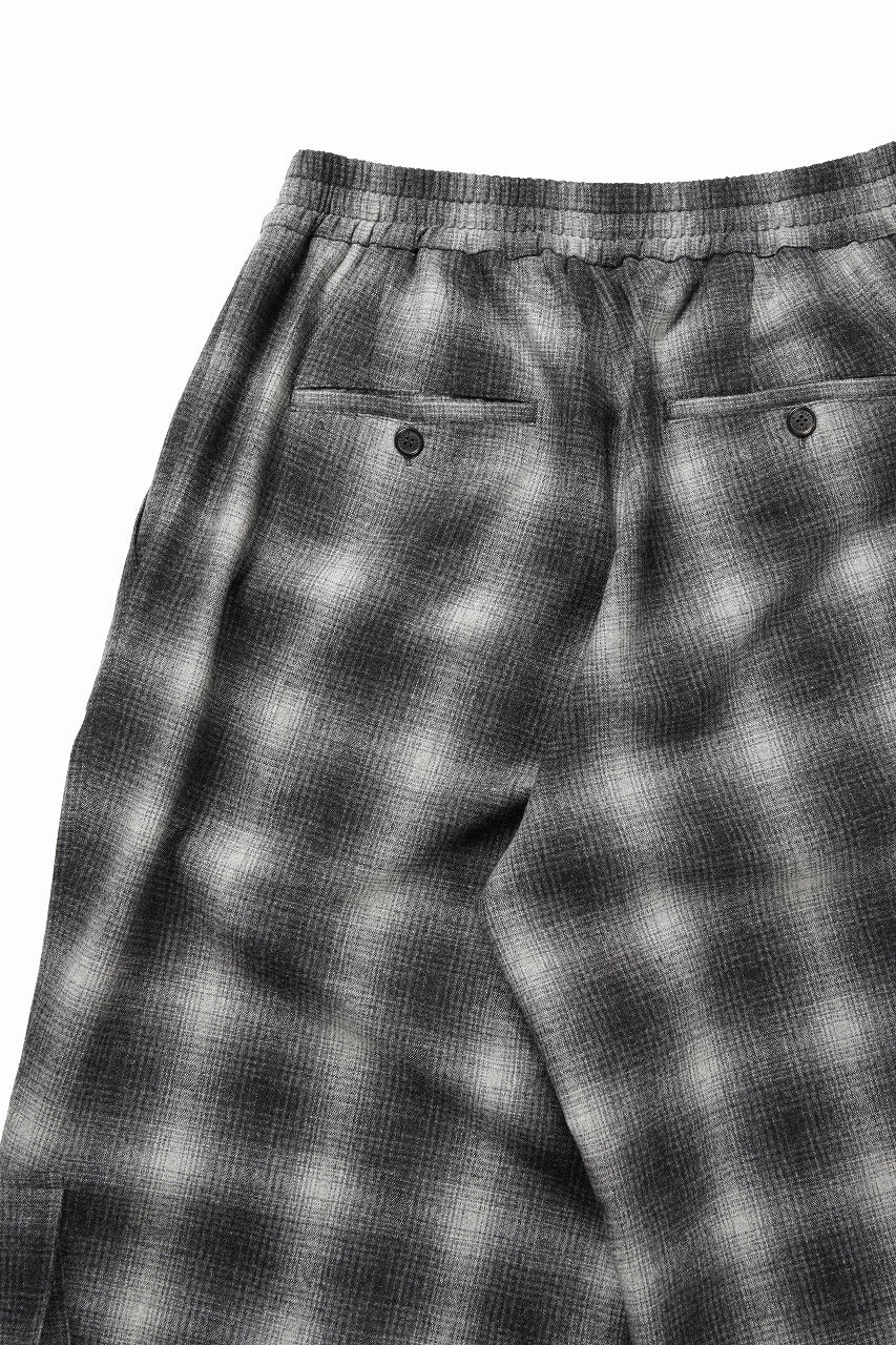 画像をギャラリービューアに読み込む, ISABEL BENENATO Virgin Wool Tartan Wide Trousers with Patch Pockets (BLACK)