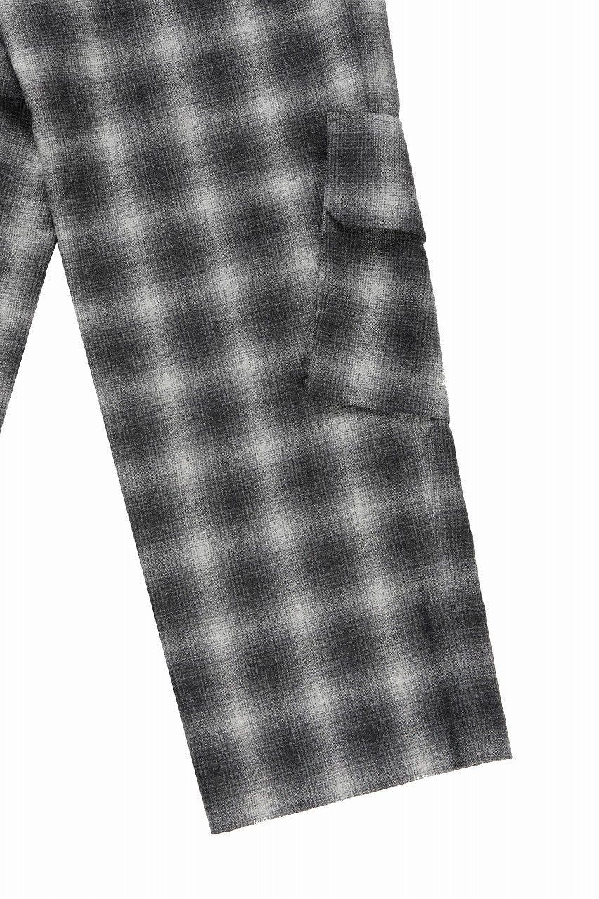 ISABEL BENENATO Virgin Wool Tartan Wide Trousers with Patch Pockets (BLACK)