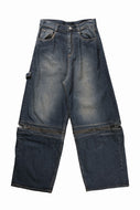 ISABEL BENENATO Wide Jeans with Zip & Tartan detail (DENIM)