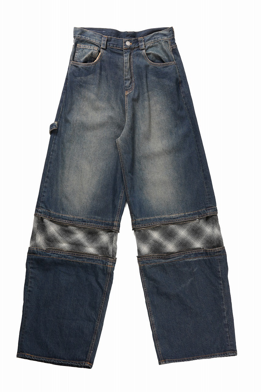 Load image into Gallery viewer, ISABEL BENENATO Wide Jeans with Zip &amp; Tartan detail (DENIM)