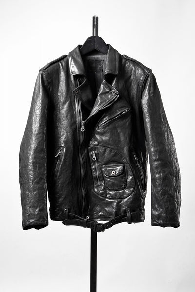 ISAMU KATAYAMA BACKLASH ITALY SHOULDER GARMENT-DYED D-POCKET DOUBLE RIDERS (BLACK)