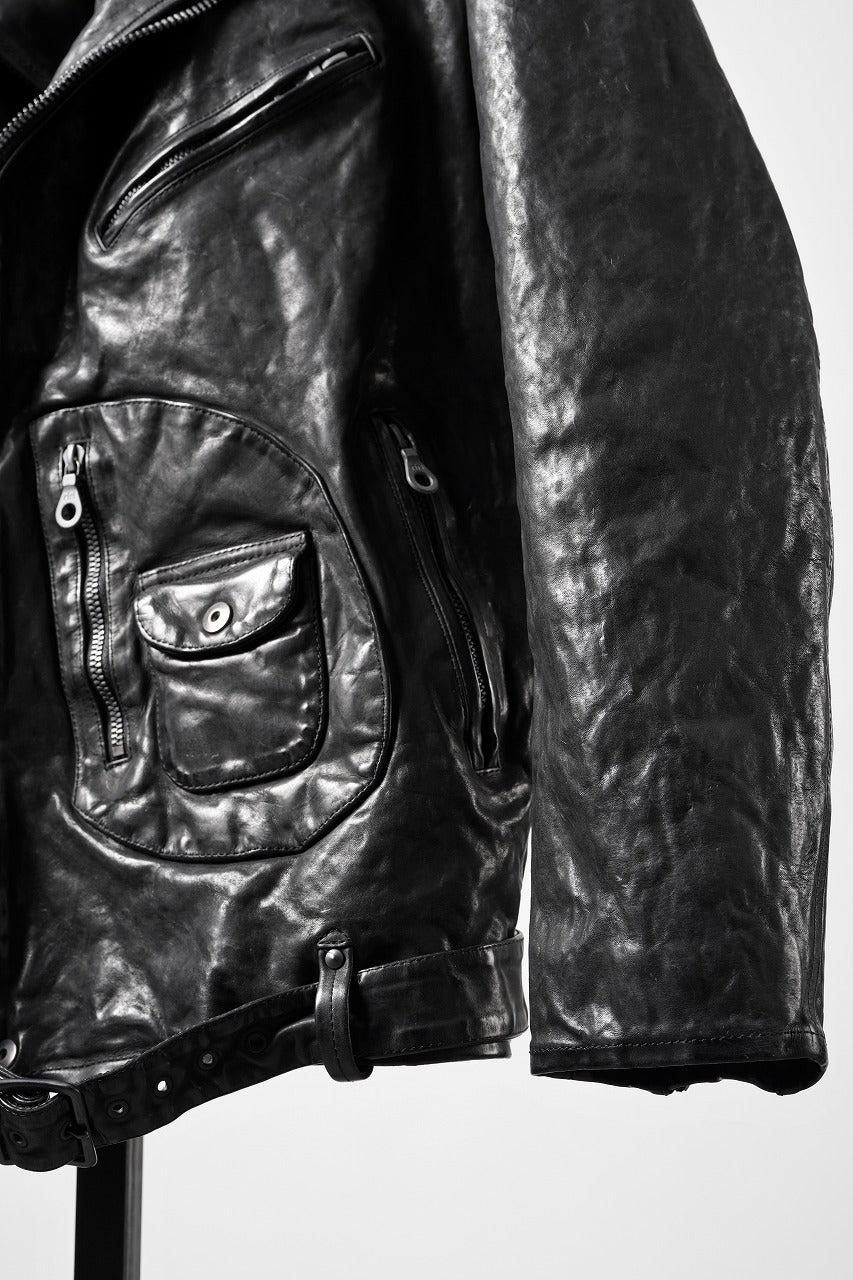 画像をギャラリービューアに読み込む, ISAMU KATAYAMA BACKLASH ITALY SHOULDER GARMENT-DYED D-POCKET DOUBLE RIDERS (BLACK)