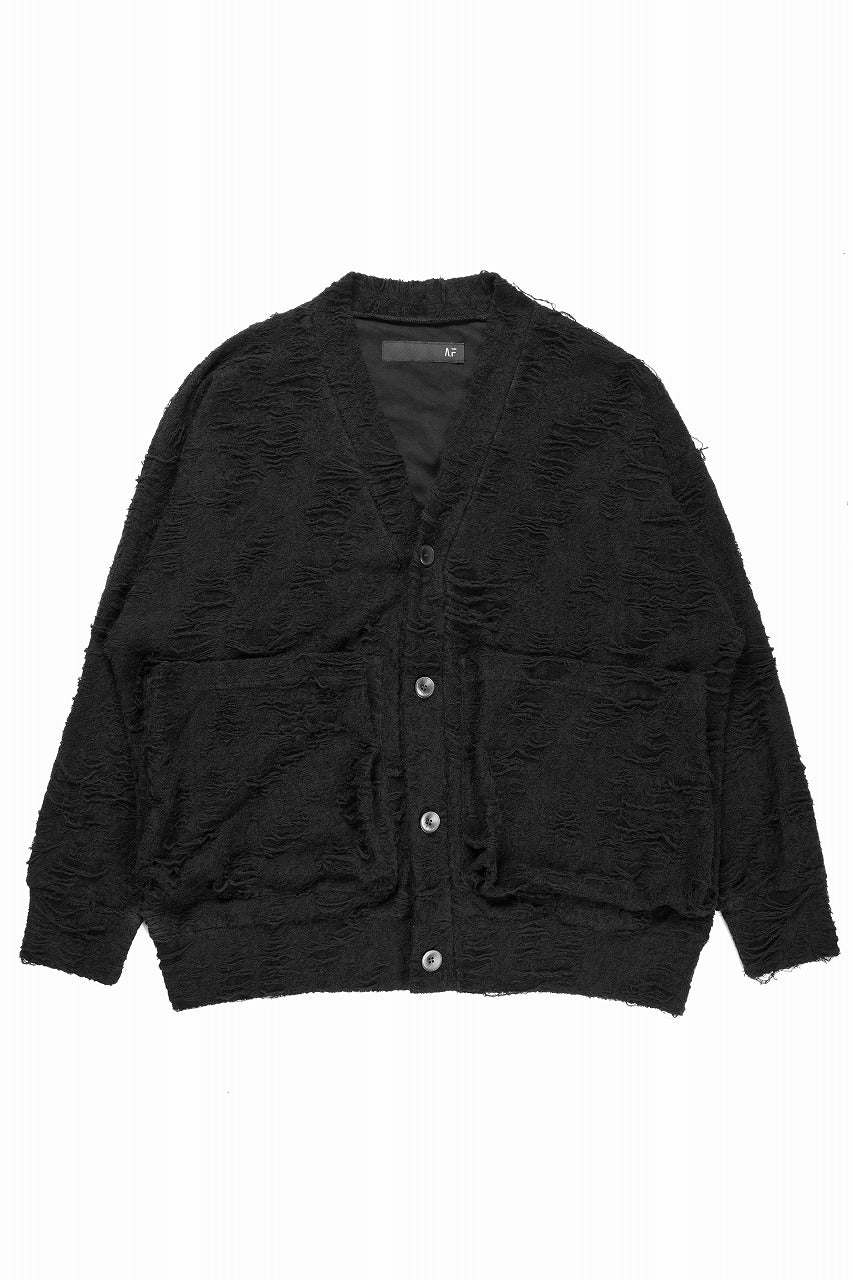 A.F ARTEFACT JUMBO CARDIGAN / DAMAGE PILE & PLATING KNIT JERSEY (BLACK)