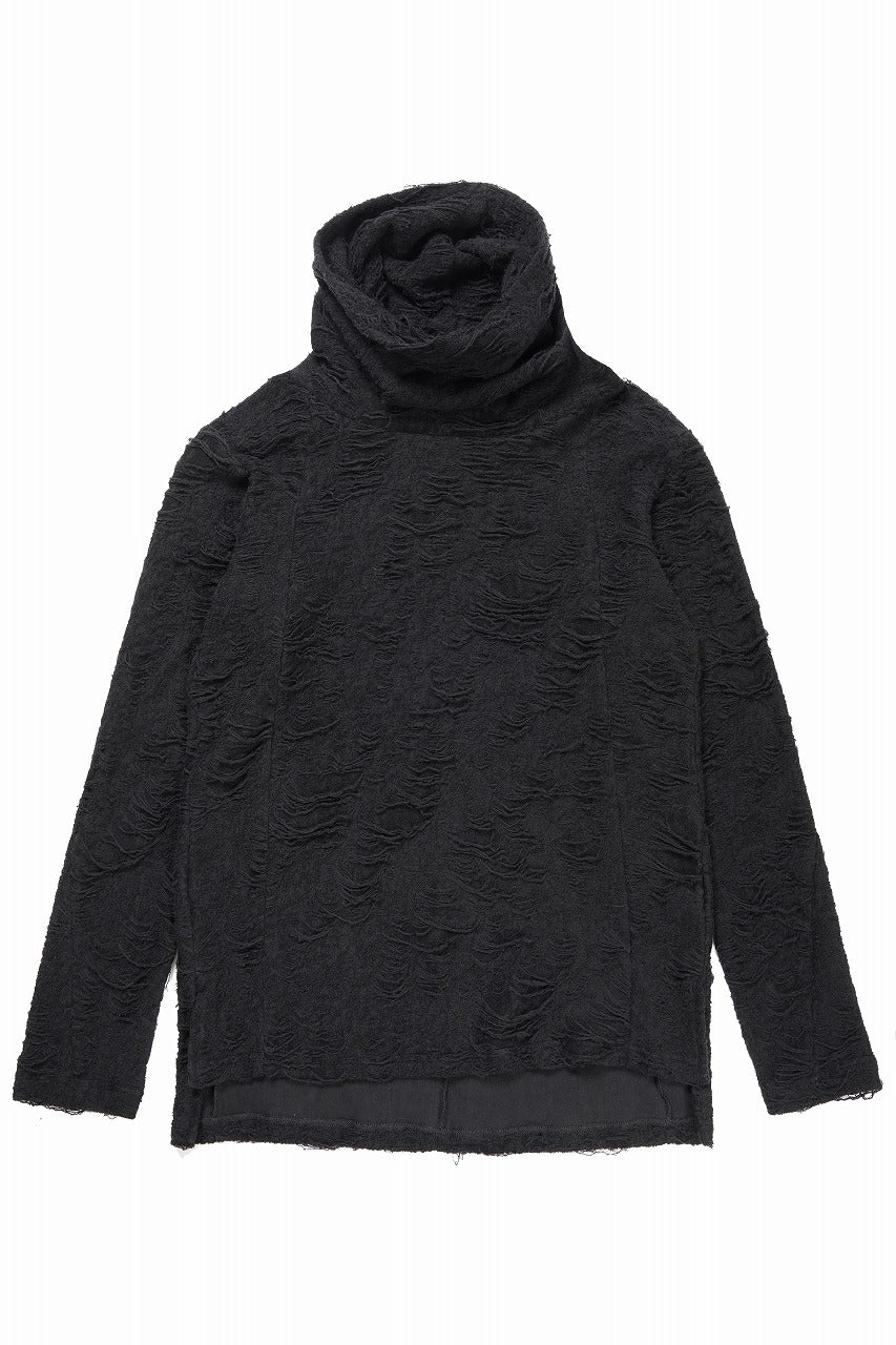 A.F ARTEFACT HIGH NECK TOP / DAMAGE PILE & PLATING KNIT JERSEY (BLACK)