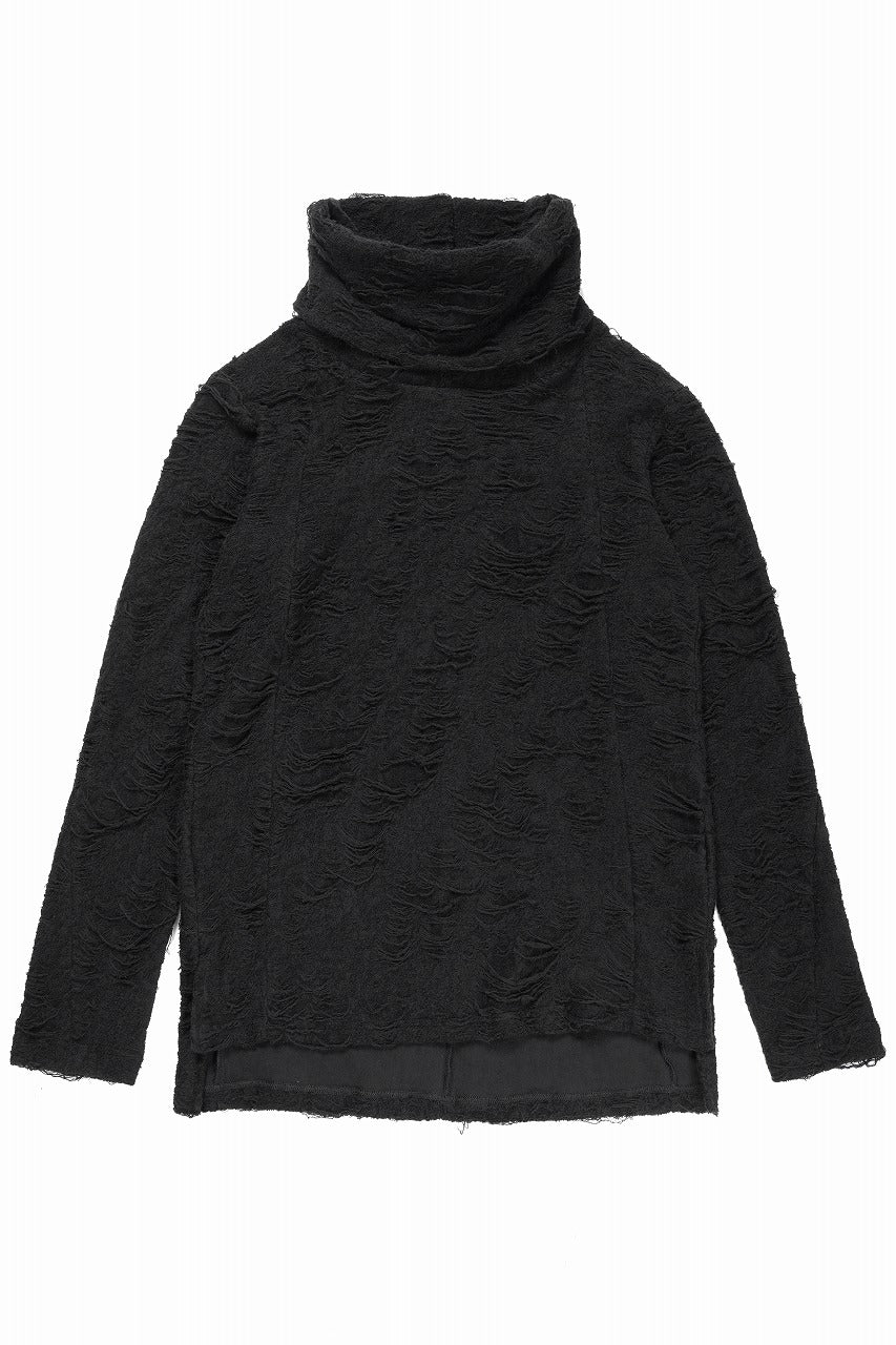 画像をギャラリービューアに読み込む, A.F ARTEFACT HIGH NECK TOP / DAMAGE PILE &amp; PLATING KNIT JERSEY (BLACK)