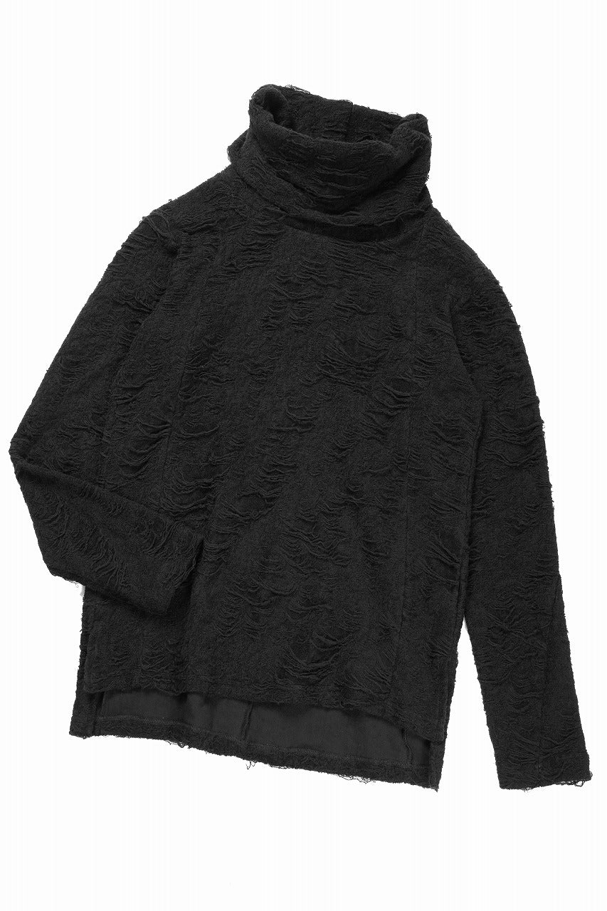 画像をギャラリービューアに読み込む, A.F ARTEFACT HIGH NECK TOP / DAMAGE PILE &amp; PLATING KNIT JERSEY (BLACK)