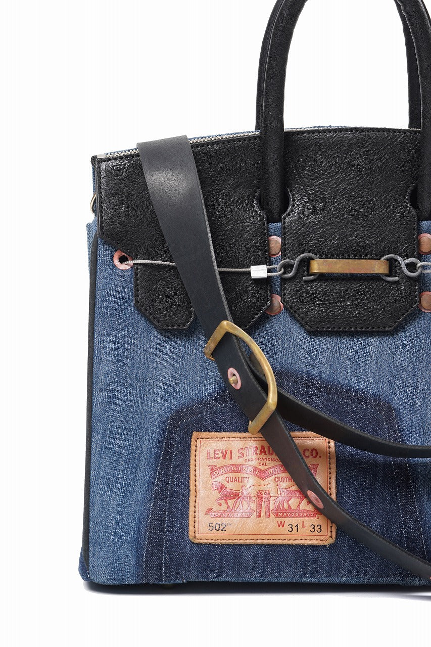 Load image into Gallery viewer, ierib exclusive 2Way Bark Bag 30 / Vintage Denim + Horse Leather (INDIGO x BLACK #A)
