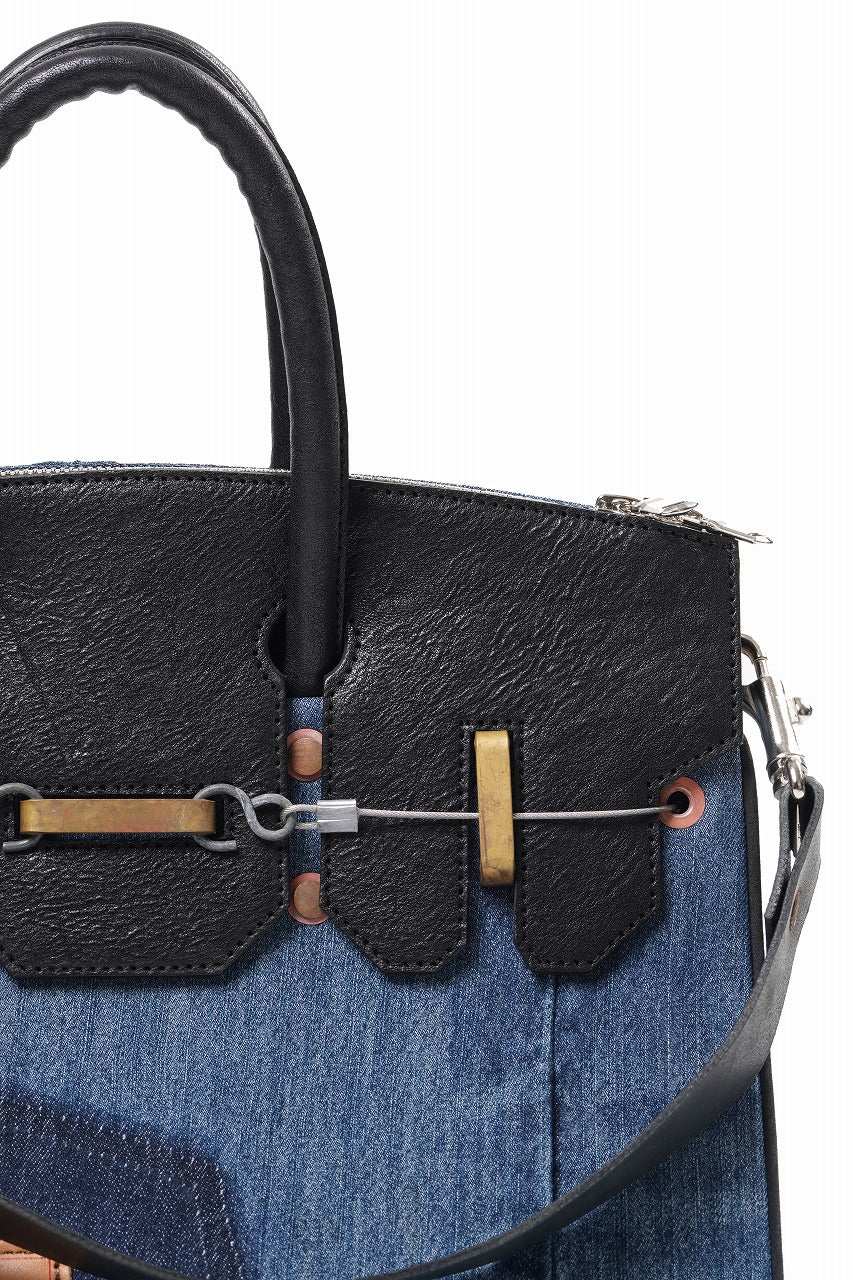 Load image into Gallery viewer, ierib exclusive 2Way Bark Bag 30 / Vintage Denim + Horse Leather (INDIGO x BLACK #A)