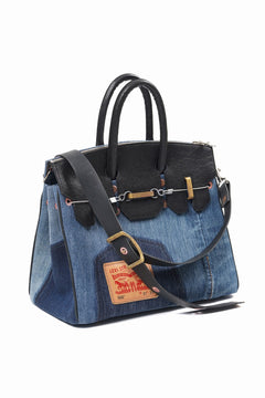 Load image into Gallery viewer, ierib exclusive 2Way Bark Bag 30 / Vintage Denim + Horse Leather (INDIGO x BLACK #A)