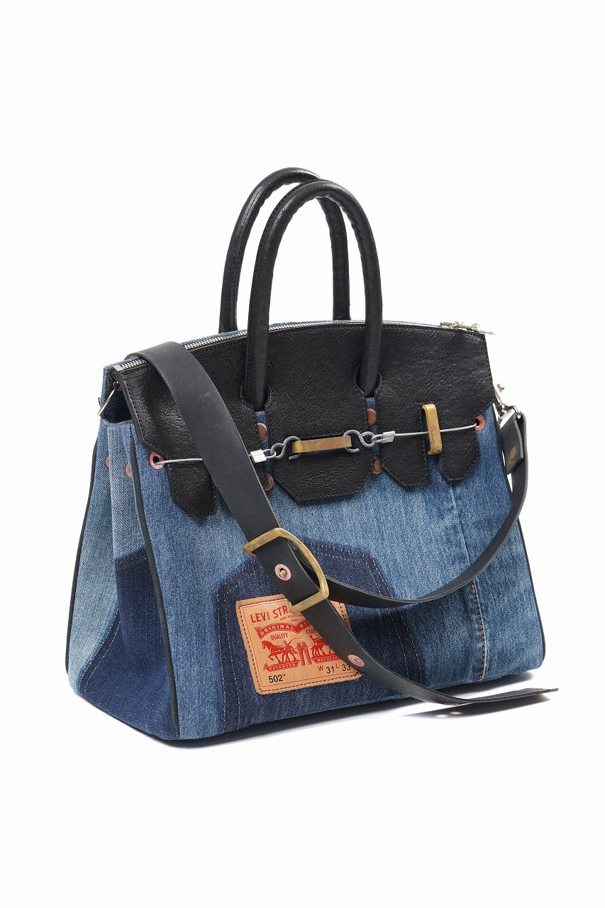 Load image into Gallery viewer, ierib exclusive 2Way Bark Bag 30 / Vintage Denim + Horse Leather (INDIGO x BLACK #A)