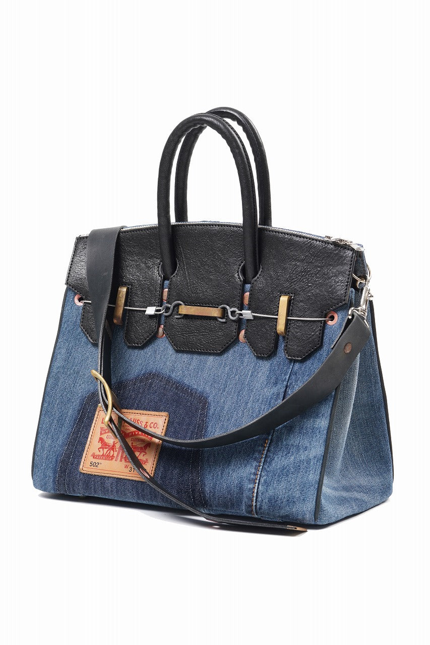 Load image into Gallery viewer, ierib exclusive 2Way Bark Bag 30 / Vintage Denim + Horse Leather (INDIGO x BLACK #A)
