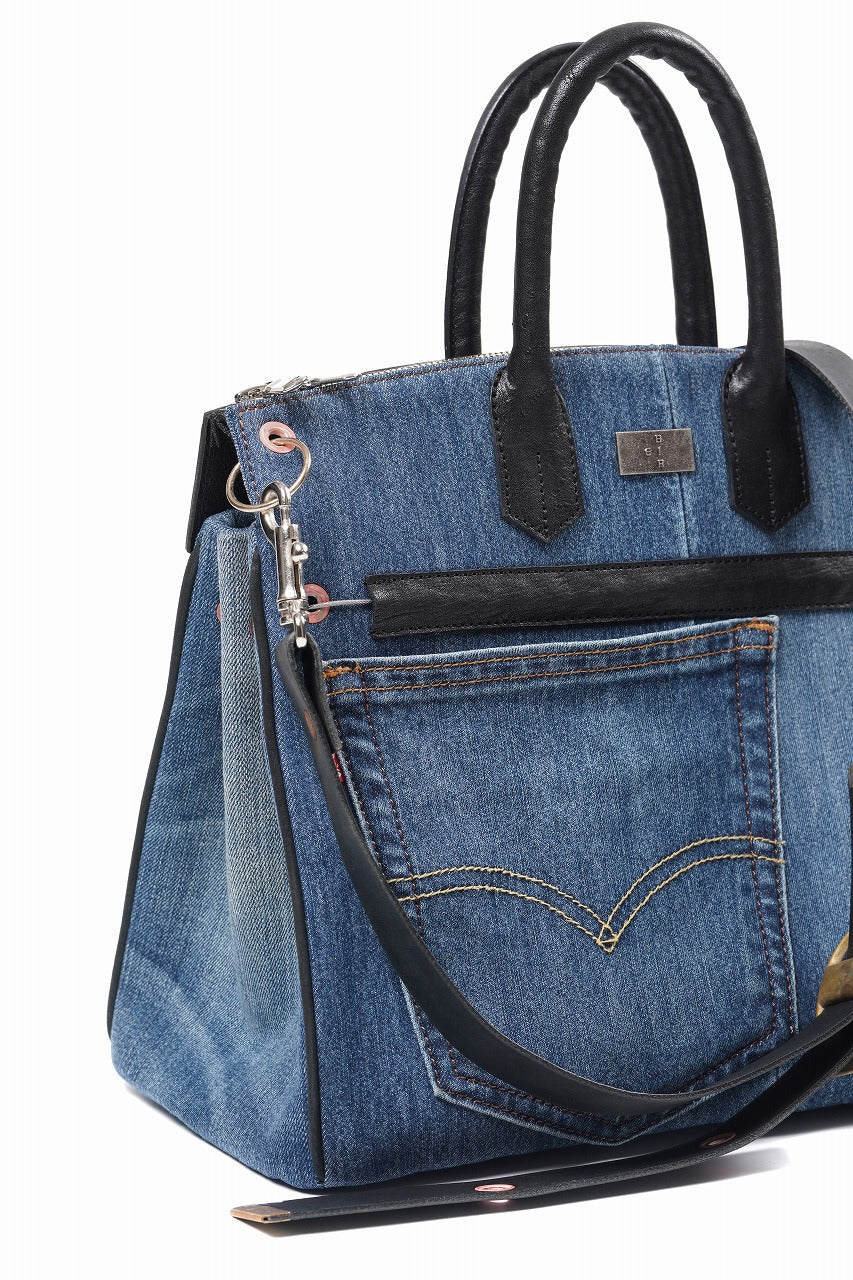 Load image into Gallery viewer, ierib exclusive 2Way Bark Bag 30 / Vintage Denim + Horse Leather (INDIGO x BLACK #A)