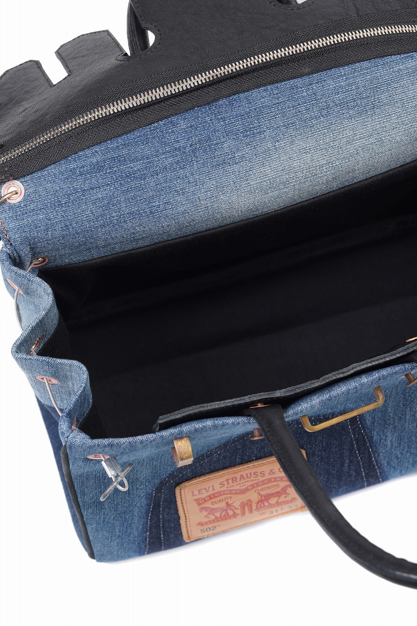 Load image into Gallery viewer, ierib exclusive 2Way Bark Bag 30 / Vintage Denim + Horse Leather (INDIGO x BLACK #A)