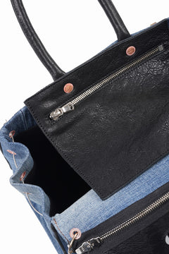 Load image into Gallery viewer, ierib exclusive 2Way Bark Bag 30 / Vintage Denim + Horse Leather (INDIGO x BLACK #A)