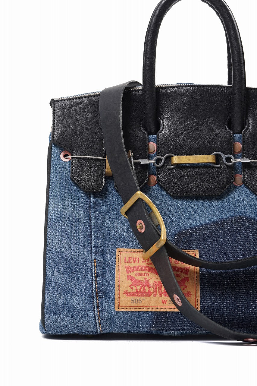 Load image into Gallery viewer, ierib exclusive 2Way Bark Bag 30 / Vintage Denim + Horse Leather (INDIGO x BLACK #B)