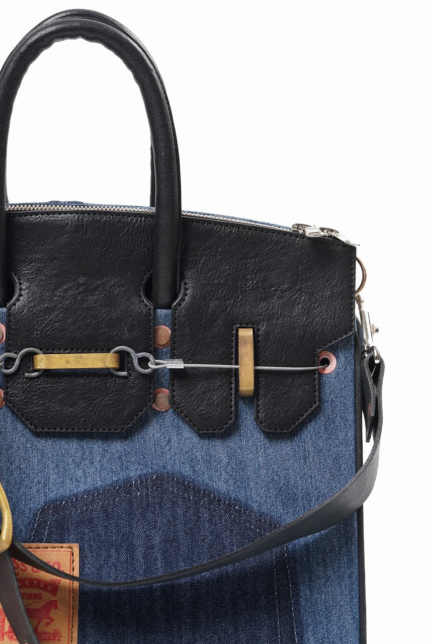 Load image into Gallery viewer, ierib exclusive 2Way Bark Bag 30 / Vintage Denim + Horse Leather (INDIGO x BLACK #B)