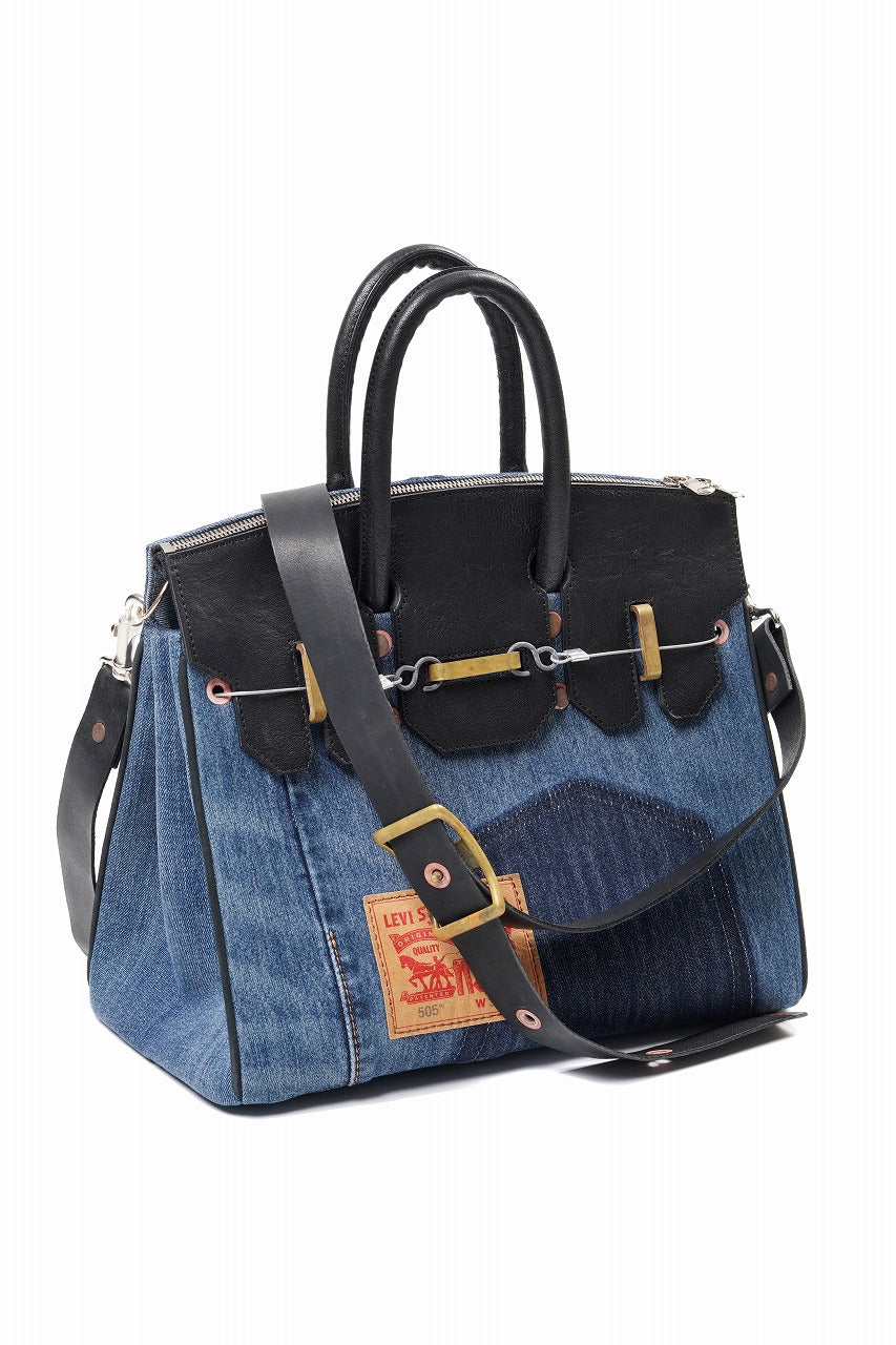 Load image into Gallery viewer, ierib exclusive 2Way Bark Bag 30 / Vintage Denim + Horse Leather (INDIGO x BLACK #B)