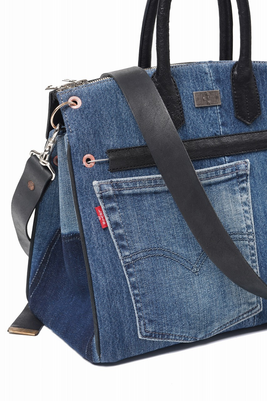 Load image into Gallery viewer, ierib exclusive 2Way Bark Bag 30 / Vintage Denim + Horse Leather (INDIGO x BLACK #B)