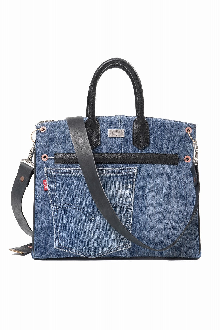 Load image into Gallery viewer, ierib exclusive 2Way Bark Bag 30 / Vintage Denim + Horse Leather (INDIGO x BLACK #B)