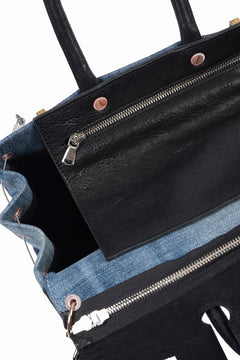 Load image into Gallery viewer, ierib exclusive 2Way Bark Bag 30 / Vintage Denim + Horse Leather (INDIGO x BLACK #B)
