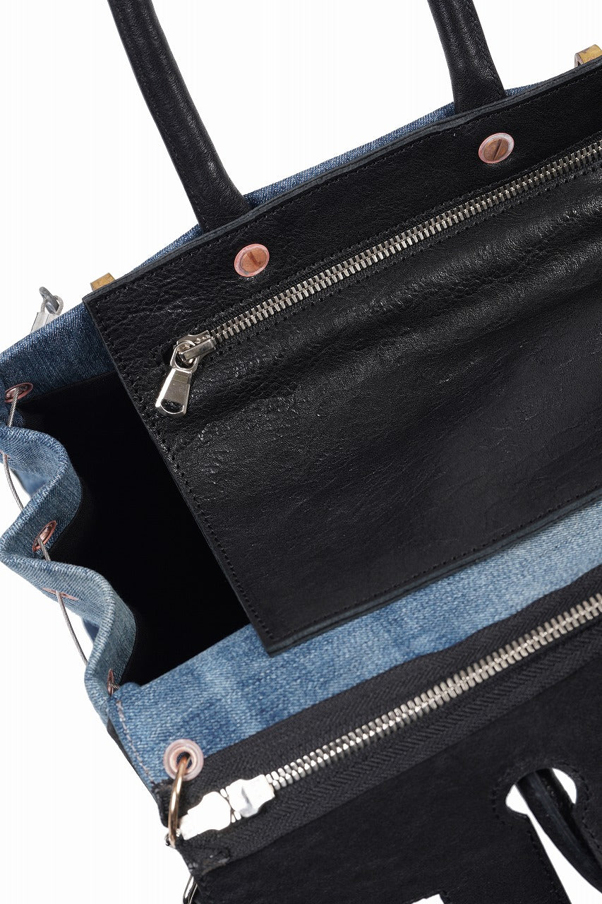 Load image into Gallery viewer, ierib exclusive 2Way Bark Bag 30 / Vintage Denim + Horse Leather (INDIGO x BLACK #B)
