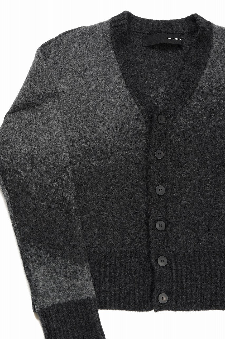 Load image into Gallery viewer, ISABEL BENENATO Yak Cardigan with Shaded Jacquard in Two Colours (GRAPHITE)