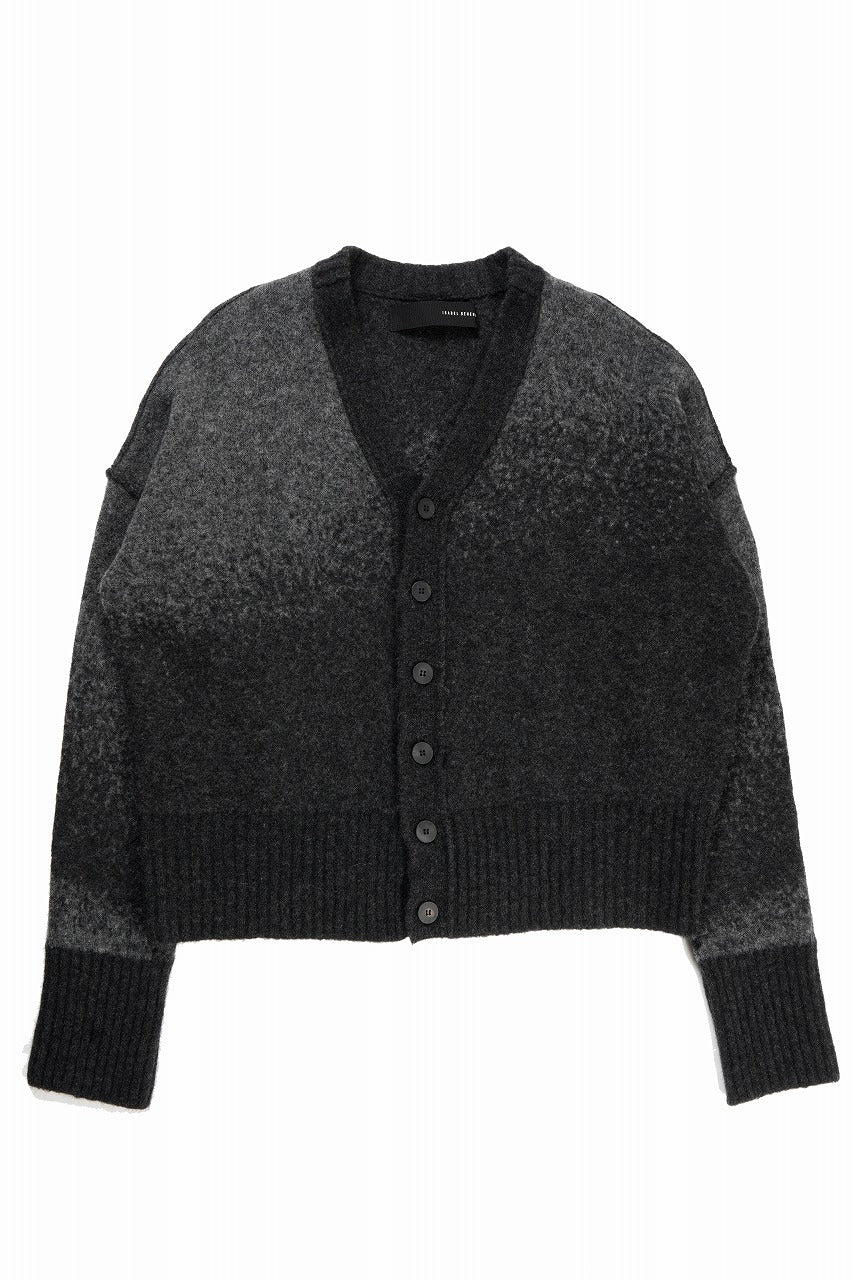 ISABEL BENENATO Yak Cardigan with Shaded Jacquard in Two Colours (GRAPHITE)