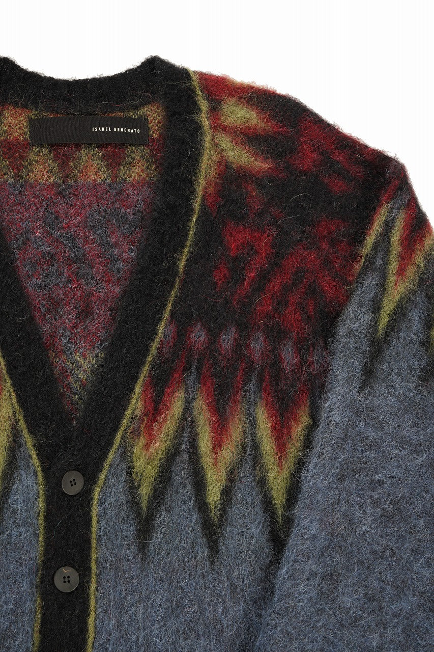 ISABEL BENENATO Geometric Gauzed Mohair Cardigan (PETROLEUM)