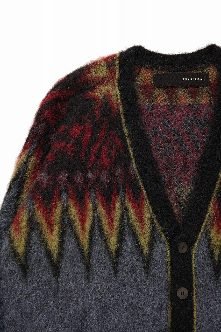 Load image into Gallery viewer, ISABEL BENENATO Geometric Gauzed Mohair Cardigan (PETROLEUM)