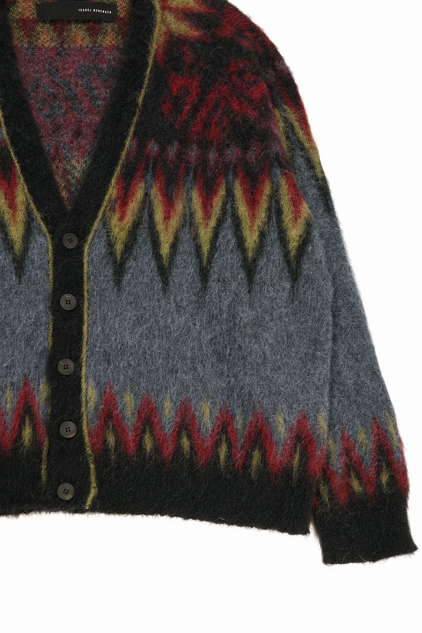 Load image into Gallery viewer, ISABEL BENENATO Geometric Gauzed Mohair Cardigan (PETROLEUM)