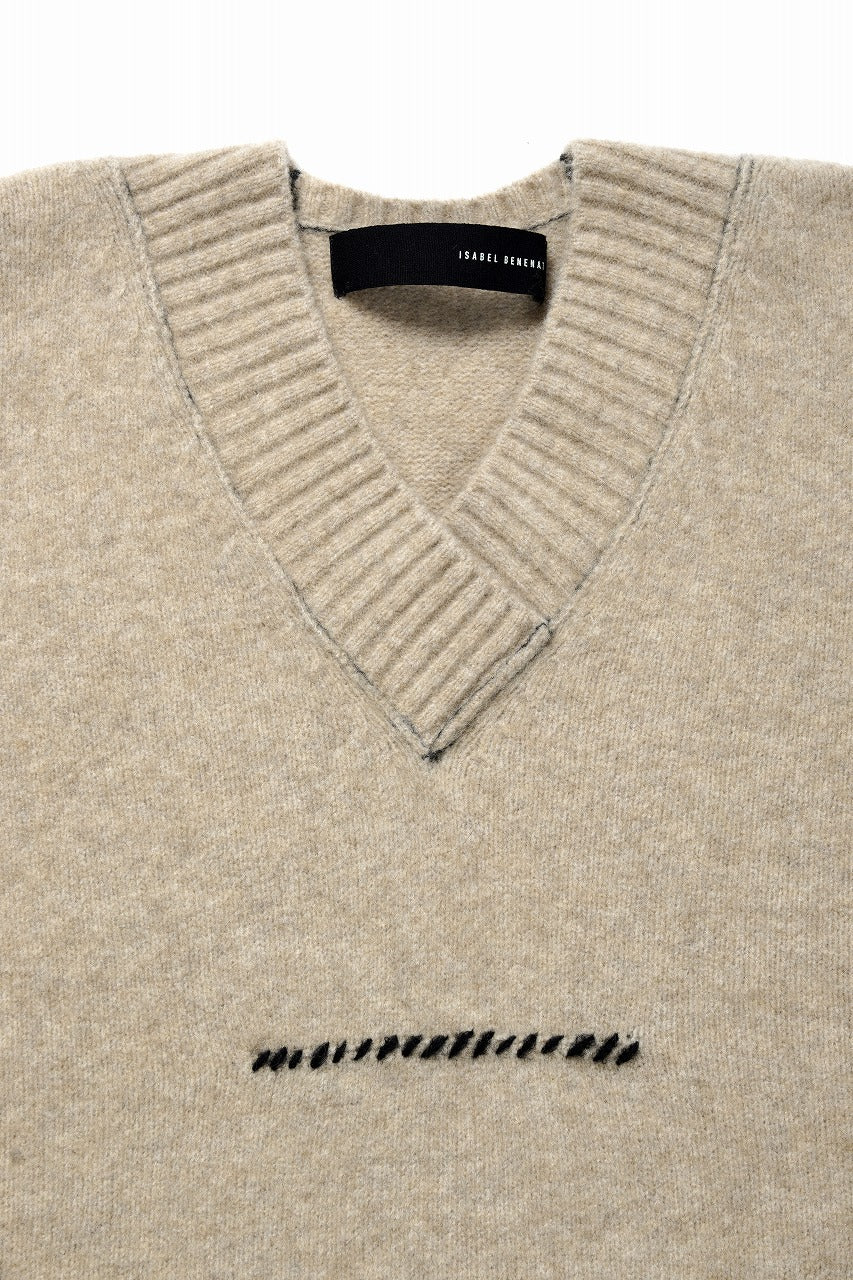 ISABEL BENENATO Yak V-neck Over Sweater with Contrast & Crotch Stitching (NATURAL)