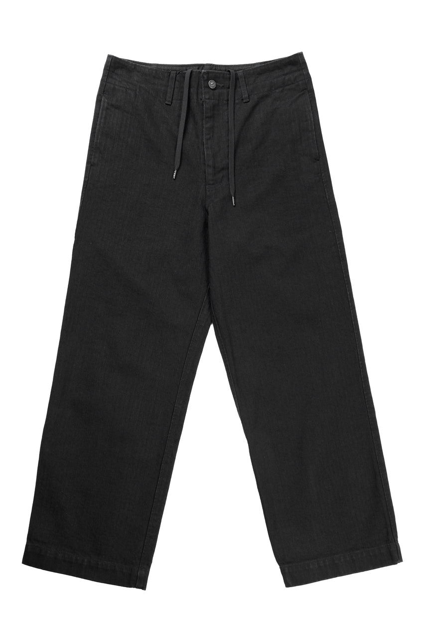 ISAMU KATAYAMA BACKLASH HERRINGBONE ONE WASH WIDE PANTS (BLACK