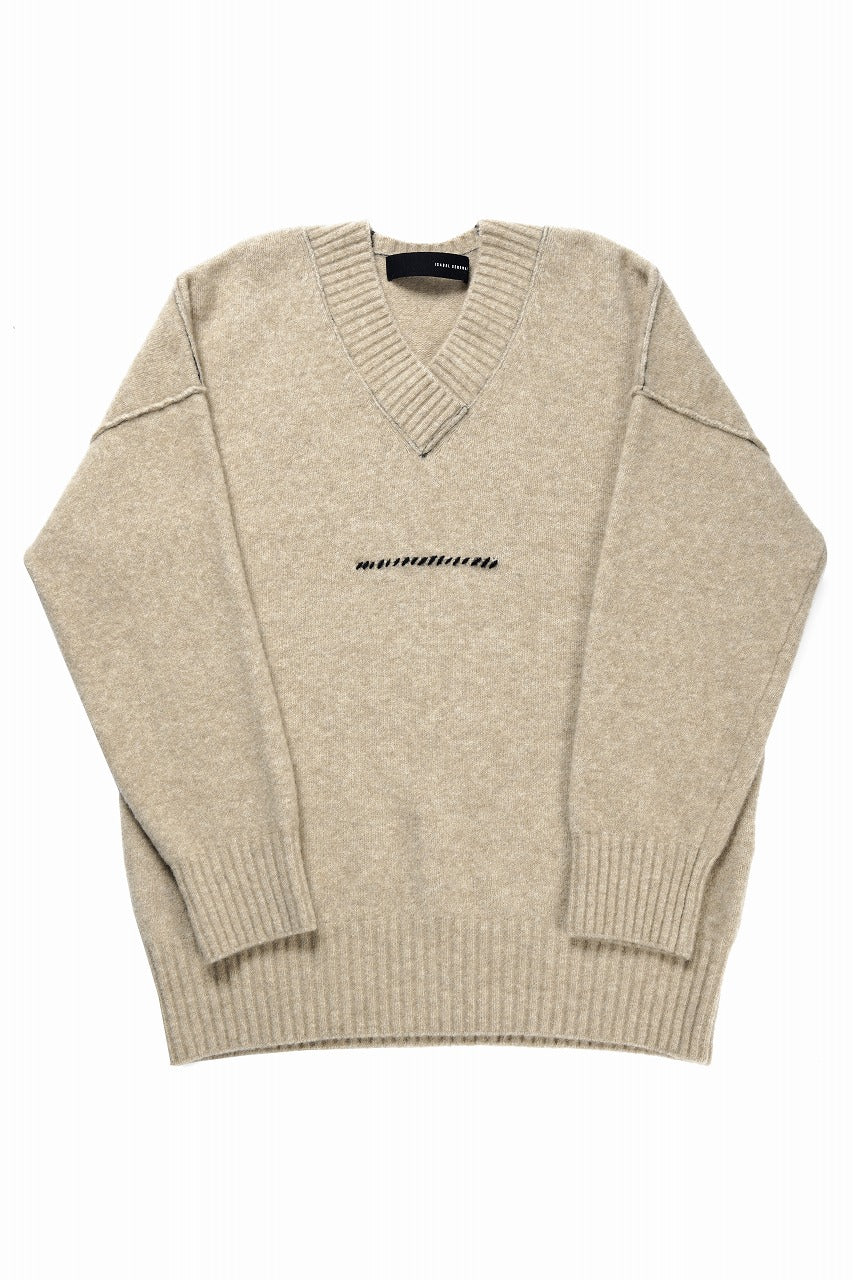Load image into Gallery viewer, ISABEL BENENATO Yak V-neck Over Sweater with Contrast &amp; Crotch Stitching (NATURAL)
