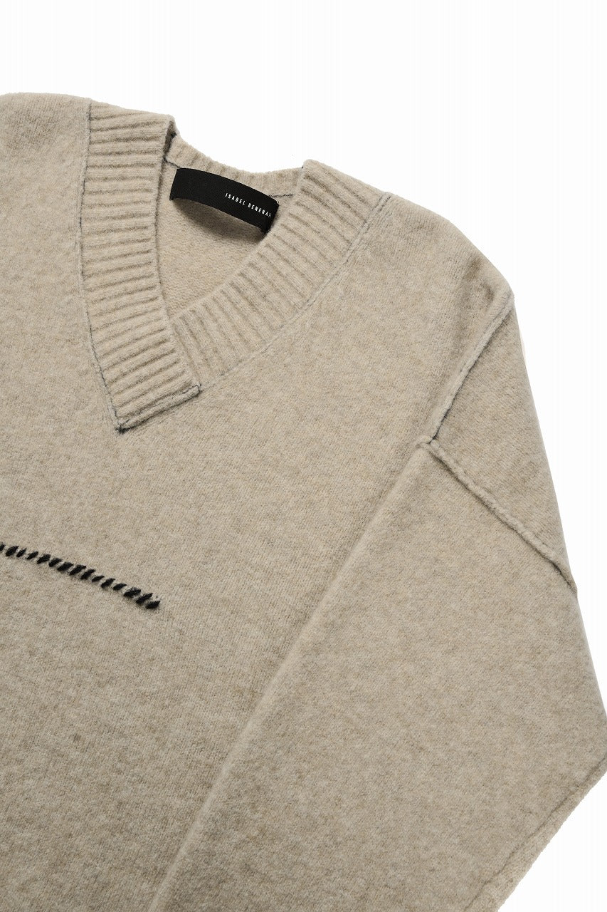 Load image into Gallery viewer, ISABEL BENENATO Yak V-neck Over Sweater with Contrast &amp; Crotch Stitching (NATURAL)