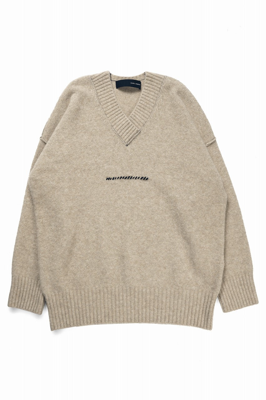 ISABEL BENENATO Yak V-neck Over Sweater with Contrast & Crotch Stitching (NATURAL)