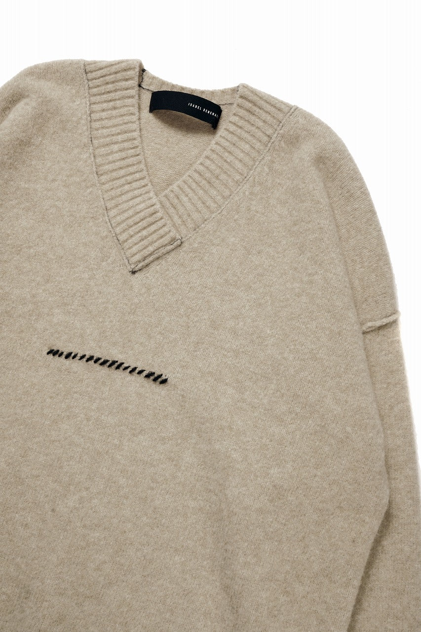 ISABEL BENENATO Yak V-neck Over Sweater with Contrast & Crotch Stitching (NATURAL)
