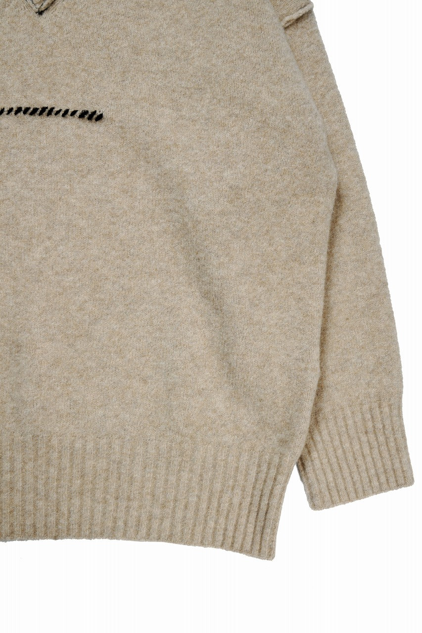 Load image into Gallery viewer, ISABEL BENENATO Yak V-neck Over Sweater with Contrast &amp; Crotch Stitching (NATURAL)