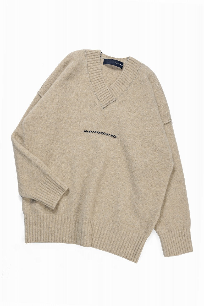 Load image into Gallery viewer, ISABEL BENENATO Yak V-neck Over Sweater with Contrast &amp; Crotch Stitching (NATURAL)