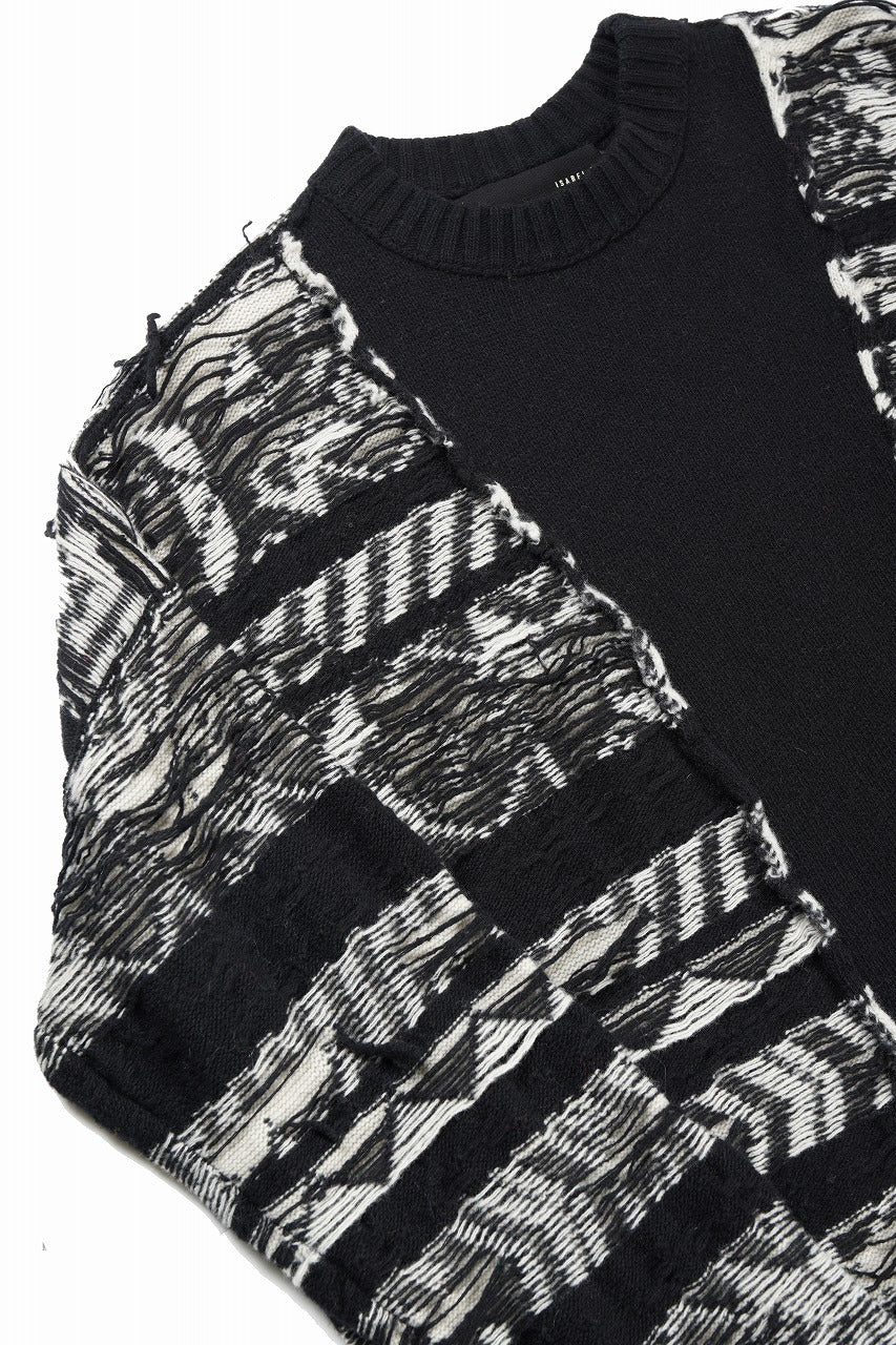 ISABEL BENENATO Reversible Crew-Neck Sweater with Virgin Wool Fancy Jacquard Work (BLACK / WHITE)