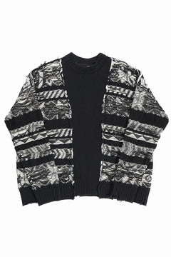 Load image into Gallery viewer, ISABEL BENENATO Reversible Crew-Neck Sweater with Virgin Wool Fancy Jacquard Work (BLACK / WHITE)