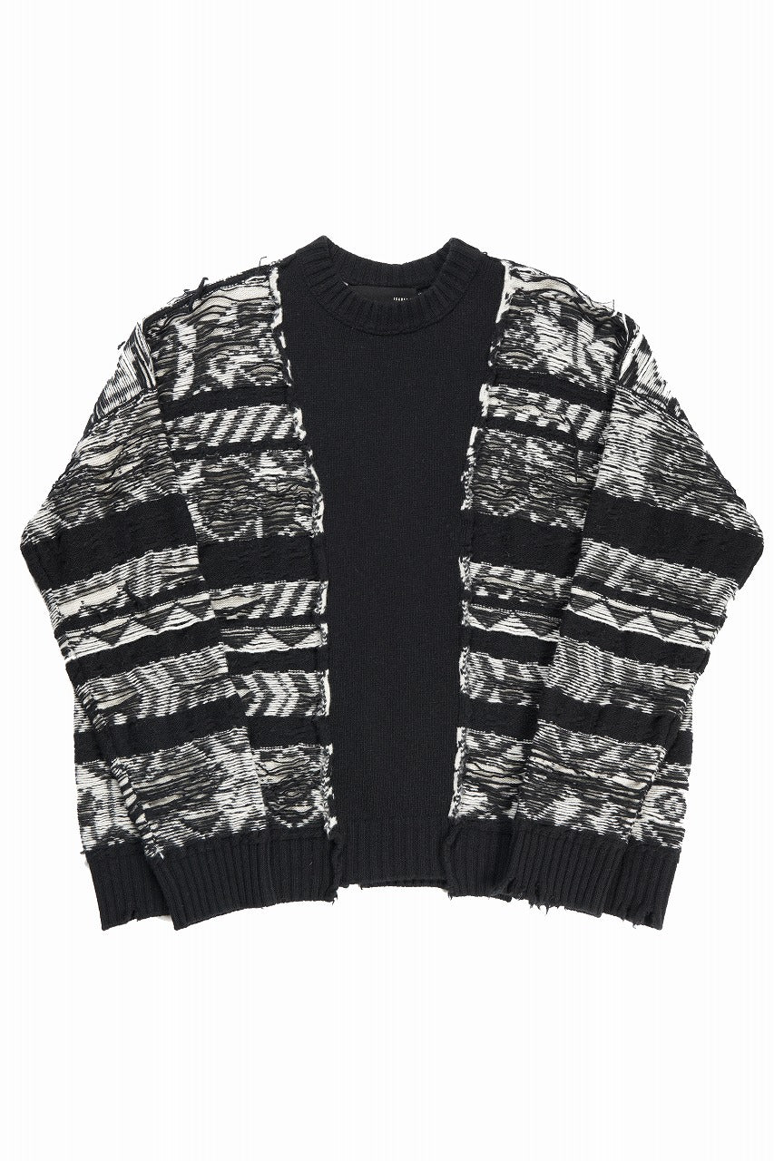 Load image into Gallery viewer, ISABEL BENENATO Reversible Crew-Neck Sweater with Virgin Wool Fancy Jacquard Work (BLACK / WHITE)
