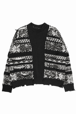 ISABEL BENENATO Reversible Crew-Neck Sweater with Virgin Wool Fancy Jacquard Work (BLACK / WHITE)