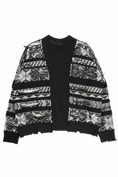 Load image into Gallery viewer, ISABEL BENENATO Reversible Crew-Neck Sweater with Virgin Wool Fancy Jacquard Work (BLACK / WHITE)