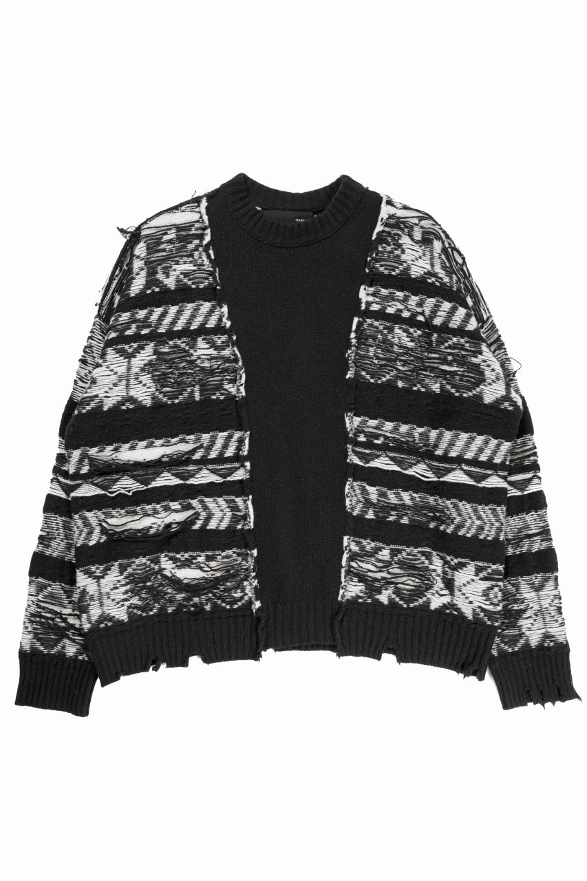 Load image into Gallery viewer, ISABEL BENENATO Reversible Crew-Neck Sweater with Virgin Wool Fancy Jacquard Work (BLACK / WHITE)