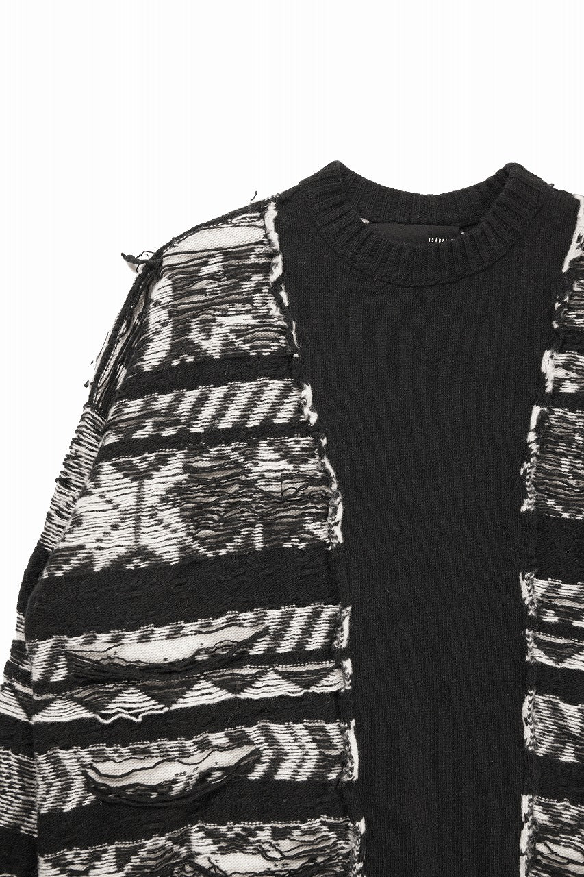 Load image into Gallery viewer, ISABEL BENENATO Reversible Crew-Neck Sweater with Virgin Wool Fancy Jacquard Work (BLACK / WHITE)