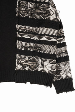 Load image into Gallery viewer, ISABEL BENENATO Reversible Crew-Neck Sweater with Virgin Wool Fancy Jacquard Work (BLACK / WHITE)