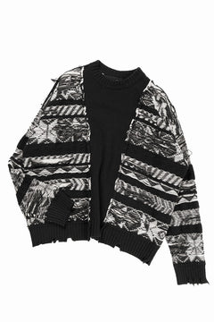 Load image into Gallery viewer, ISABEL BENENATO Reversible Crew-Neck Sweater with Virgin Wool Fancy Jacquard Work (BLACK / WHITE)