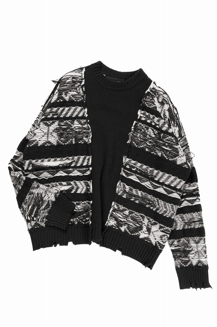 Load image into Gallery viewer, ISABEL BENENATO Reversible Crew-Neck Sweater with Virgin Wool Fancy Jacquard Work (BLACK / WHITE)
