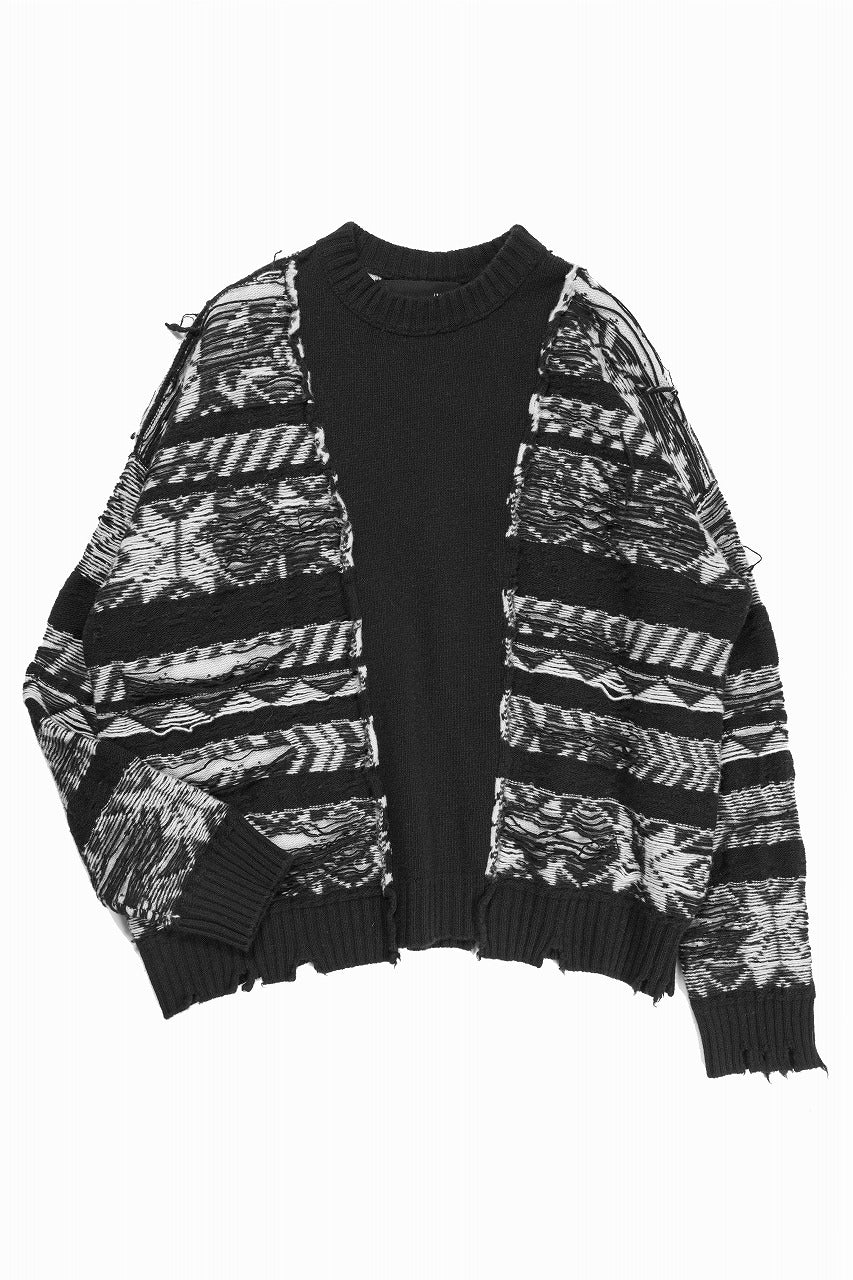 Load image into Gallery viewer, ISABEL BENENATO Reversible Crew-Neck Sweater with Virgin Wool Fancy Jacquard Work (BLACK / WHITE)